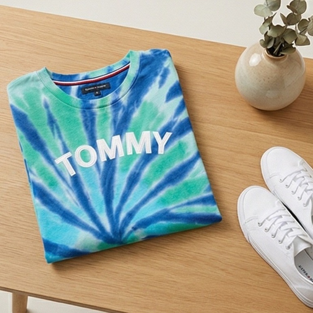 Tommy Hilfiger L Tie Dye Sweatshirt‎ Dress Long Sleeve Casual Comfy Cotton Large - Picture 4 of 12